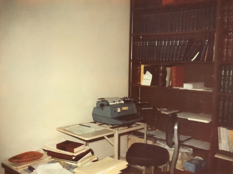 Historical office photo used on the About page showing Martin Cicatelli’s original Stoneham law office setup, circa 1967